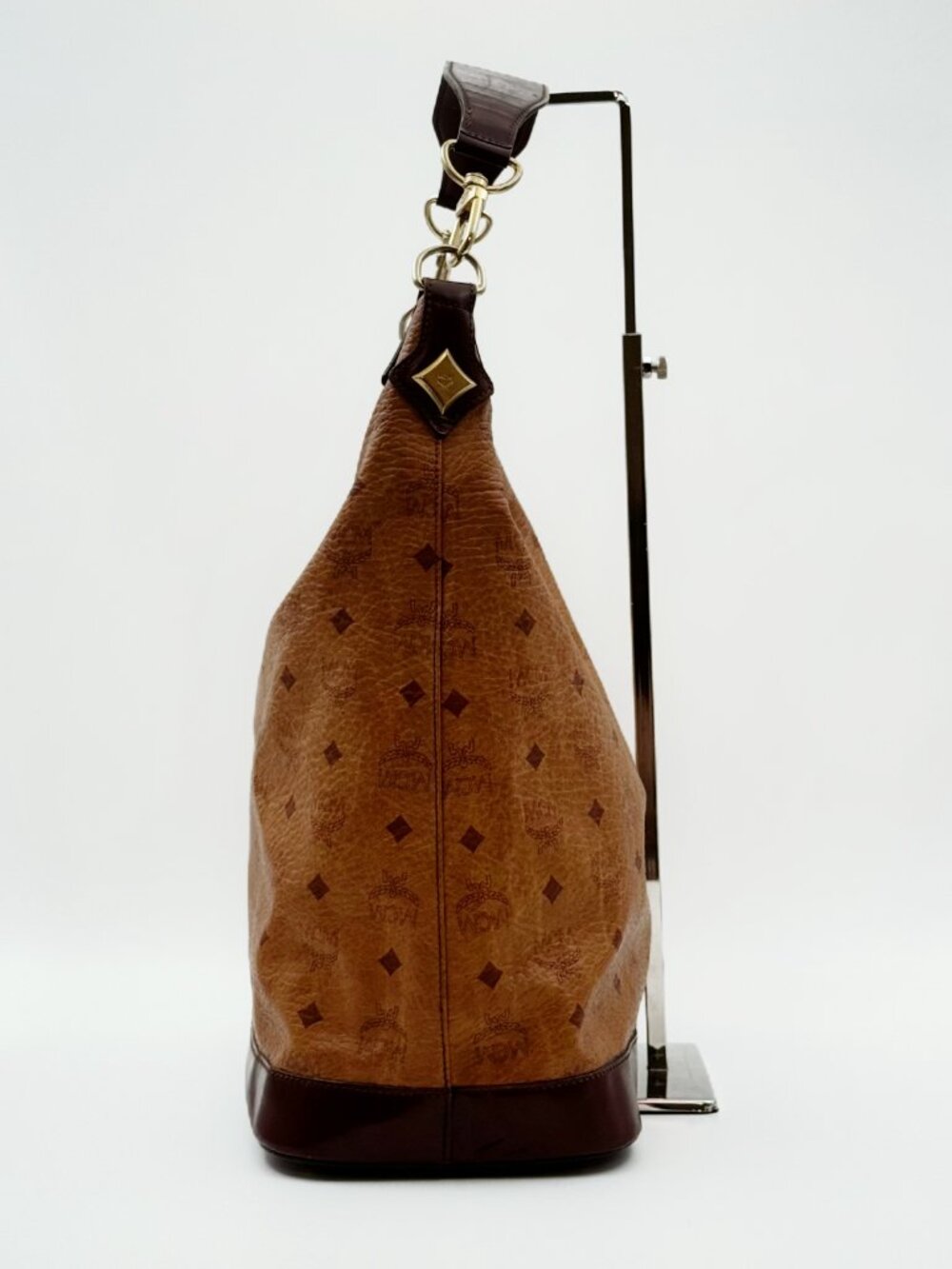 MCM Visetos Brown Cognac Large Hobo Shoulder Bag Logo Monogram Vintage - Picture 3 of 13